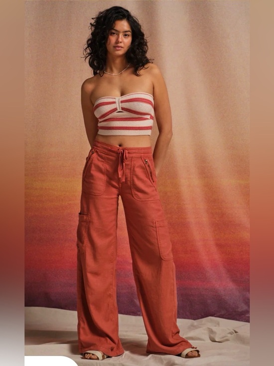 American Eagle Outfitters Pants - AE Dreamy Drape Linen-Blend Baggy Wide-Leg Cargo Pant Size 12 Terracotta
